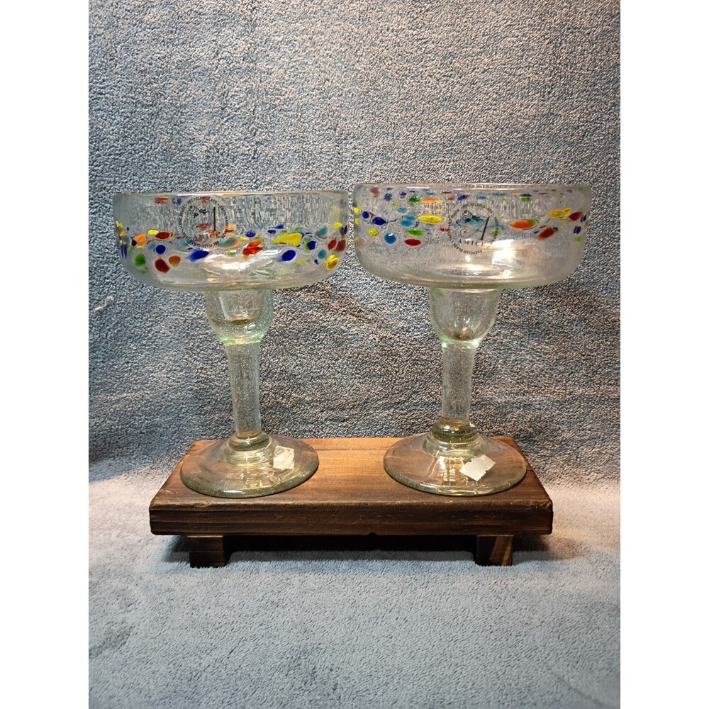 Handmade Mexican Recycled Glass Margarita Glasses Set of 4 Amici Confetti - Picture 4 of 12